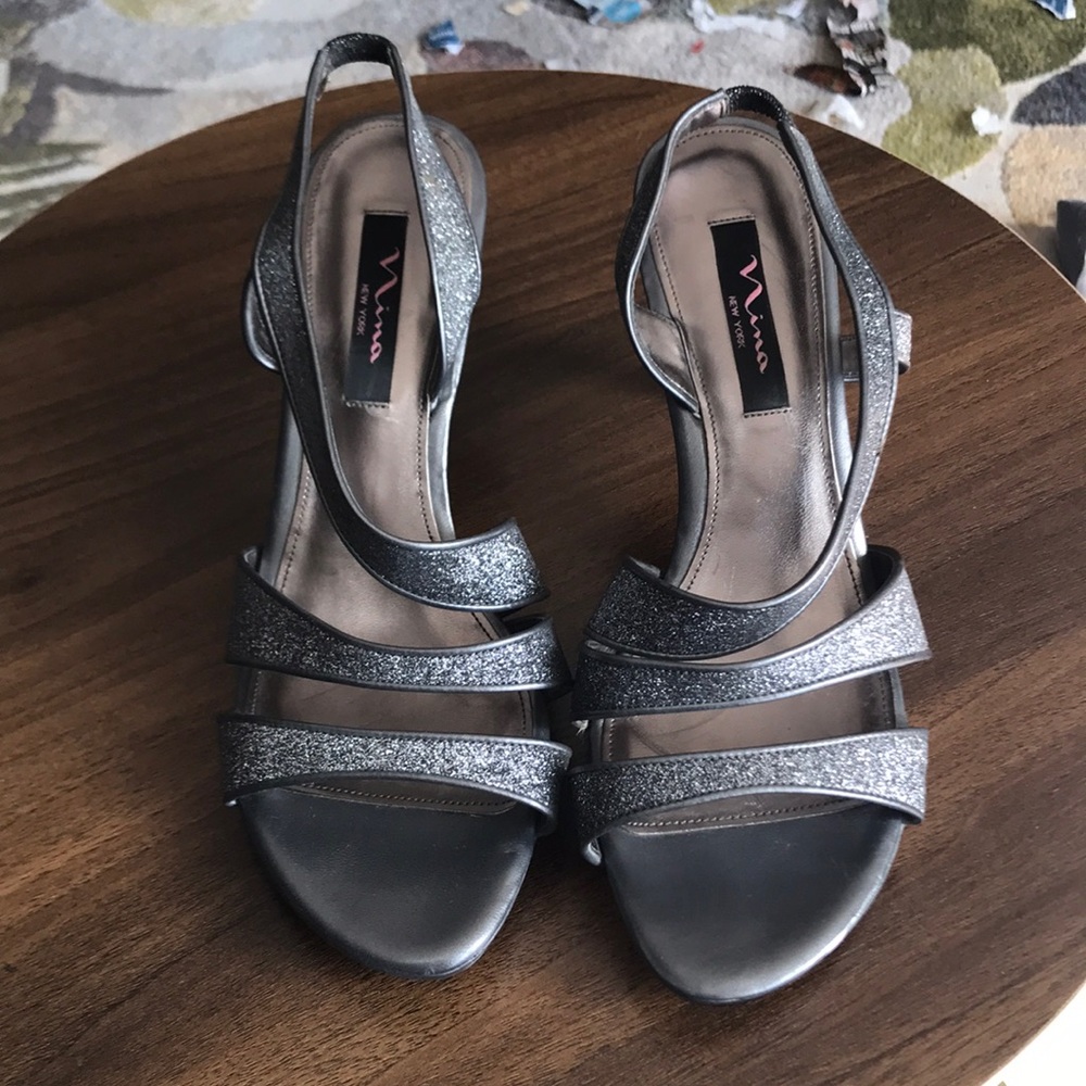 Silver Glitter Heeled Sandals